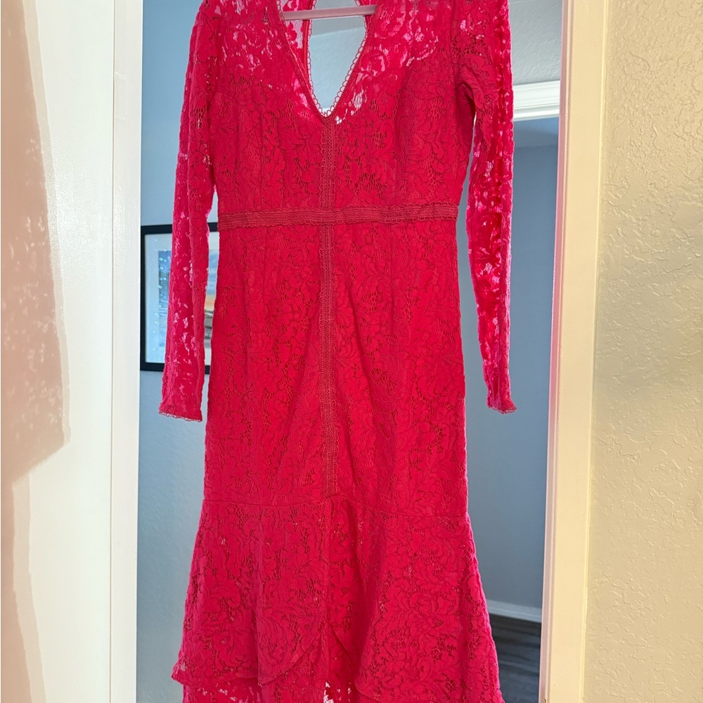 Hot Pink Lace High-Low Dress